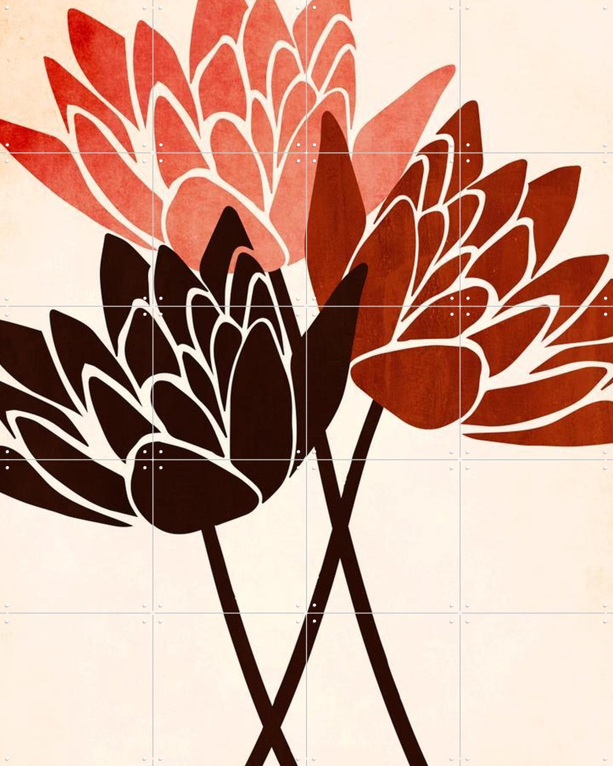 IXXI Three Blossoms, Kubistika - 80 x 100 cm - Grote wanddecoratie en posters - Minimalisme, Modern, Line art, Abstract, Geometrische Kunst, Vintage