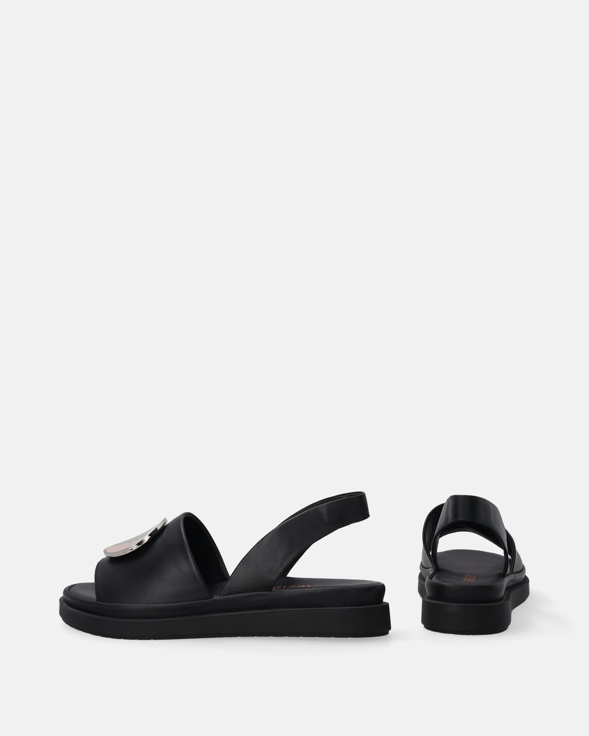 Zwarte Leren Sandalen - Metalen Versiering - Maat 36