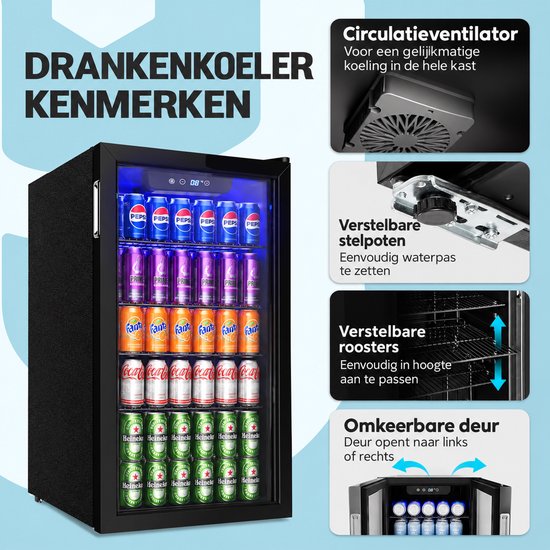 Brandistry - Drankenkoelkast - Drankkoelkast - Koelkast - Glazen Deur - Verstelbare Planken - 90 Liter - LED Verlichting - Zwart van Brandistry — afbeelding 5