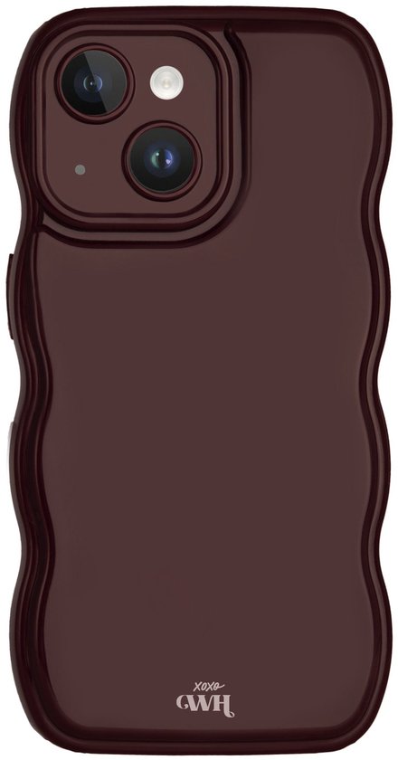 Burgundische telefoonhoes met golvend design en XOXO GWH logo.