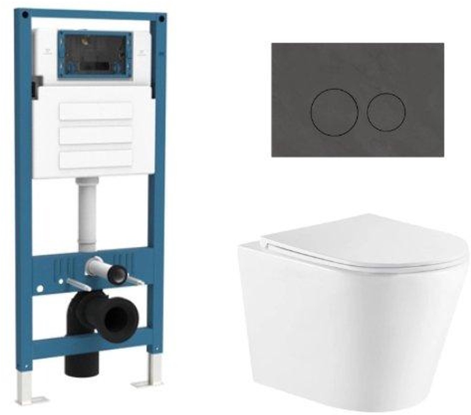 QeramiQ Dely Toiletset - inbouwreservoir Qeramiq Flush - slim zitting - natuursteen donker marmeren bedieningsplaat - ronde knoppen - glans wit