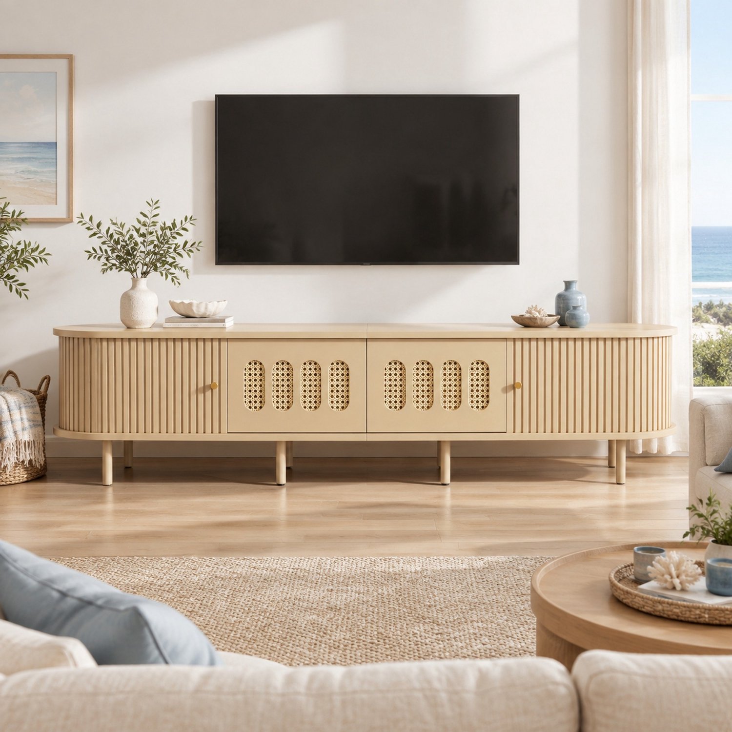 CHICFURN TV-meubel - gesloten opbergruimte - 8 poten - naturel Natural