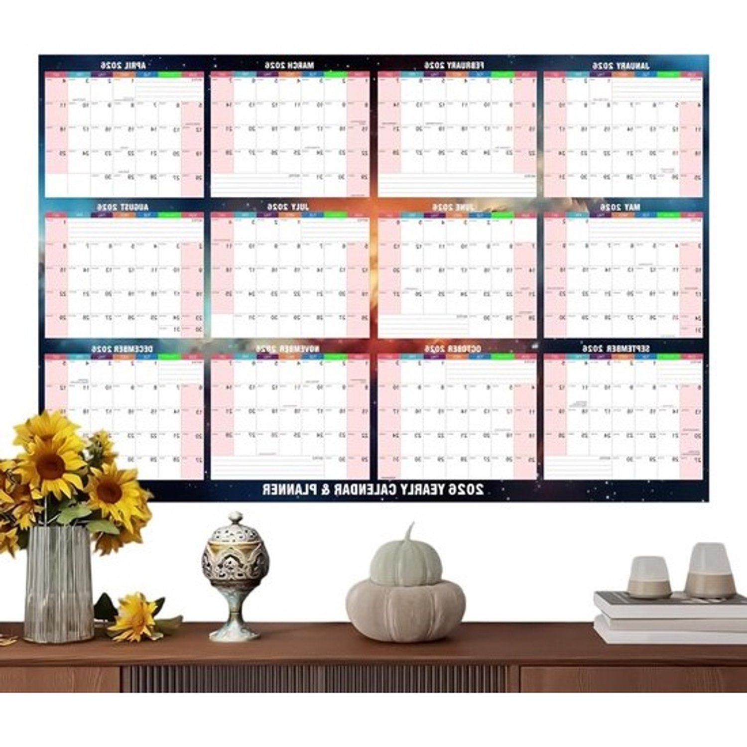 Jaarkalender 2026 - Wandplanner en planbord - Jaarplanning - Dubbelzijdig en uitwisbaar - 86 x 61 cm - Wit