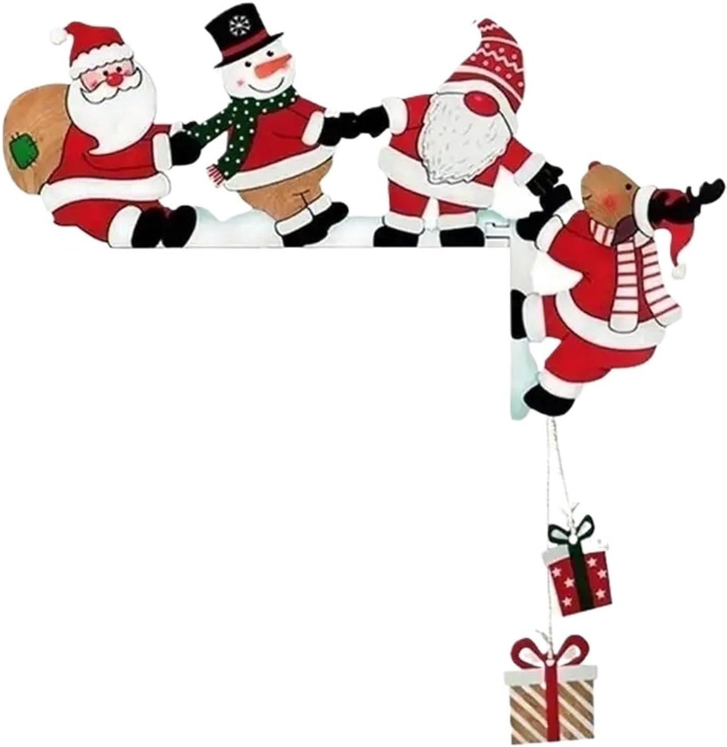 Houten kerst deurhoek decoratie met kerstman - feestelijke decoratie voor de rechter deurhoek - kerstdecoratie voor thuis en feesten
