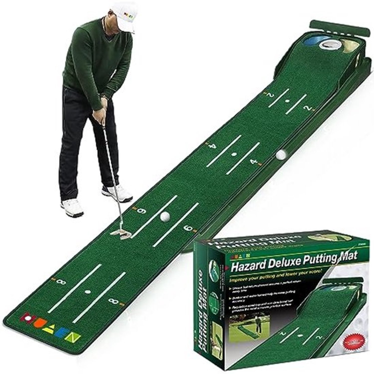 Golf-puttingmat voor thuis - Met balretour en 3 gaten - Voor training en oefening