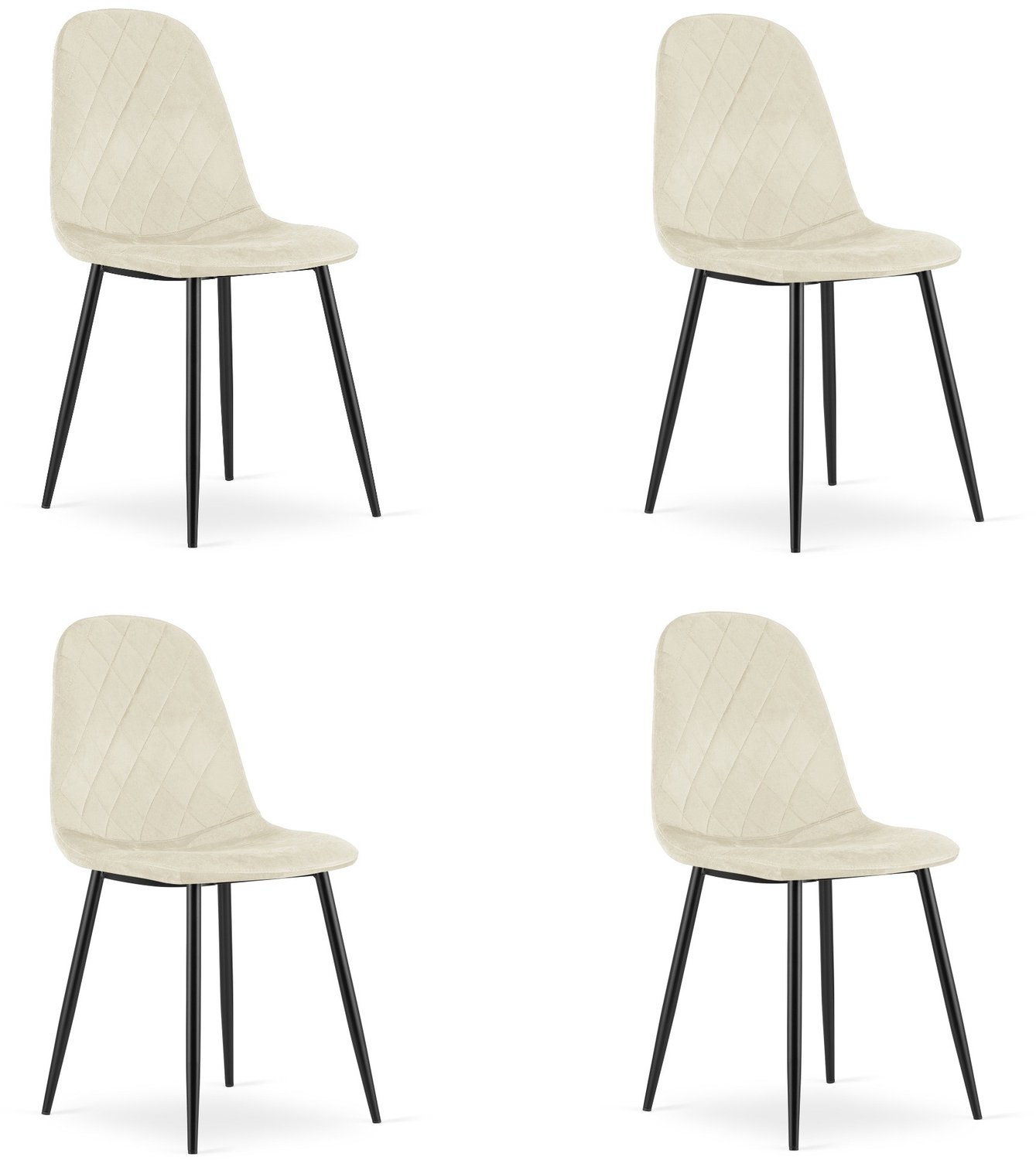 LEOBERT ASTI Eetkamerstoelen – Set van 4 – Beige Velvet – Zwarte Metalen Poten – Comfortabele Ergonomische Zitting – Modern Design – Velvet Stoel voor Woonkamer, Keuken en Eetkamer – Max. 110 kg per Stoel