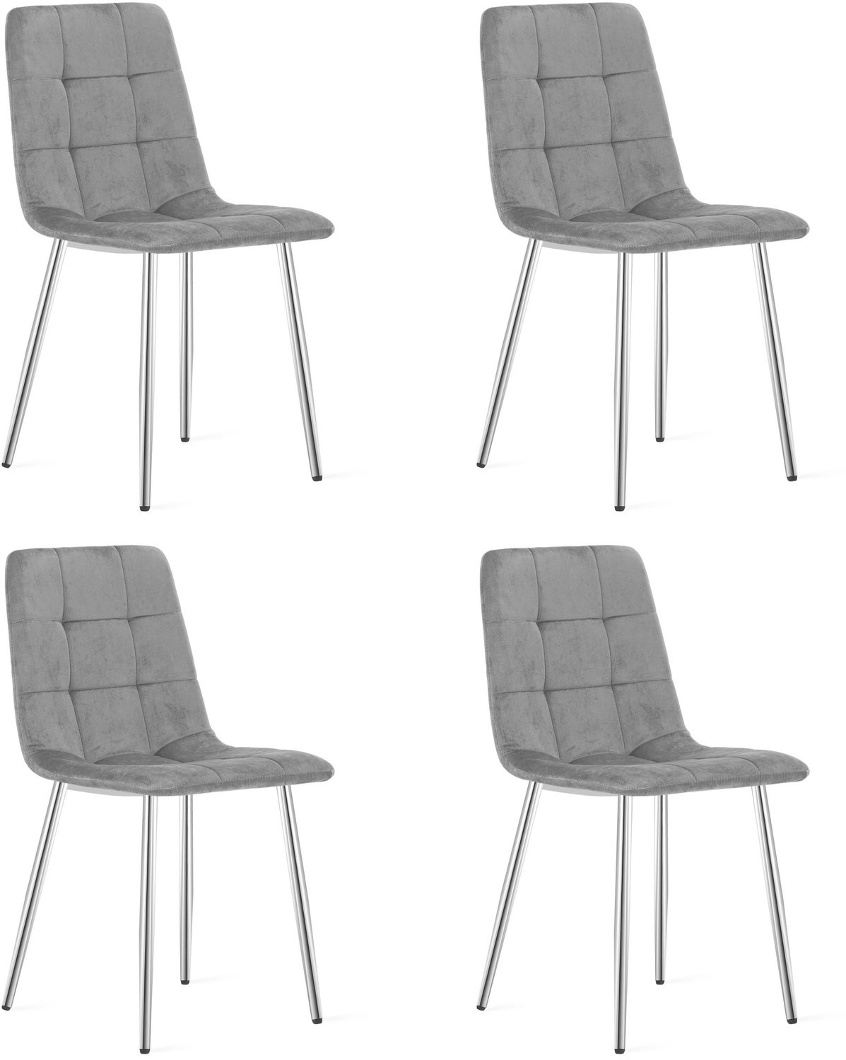 LEOBERT KARA Eetkamerstoelen – Set van 4 – Grijs Velvet – Metalen Poten – Comfortabele Ergonomische Zitting – Modern Design – Velvet Stoel voor Woonkamer, Keuken en Eetkamer – Max. 110 kg per Stoel
