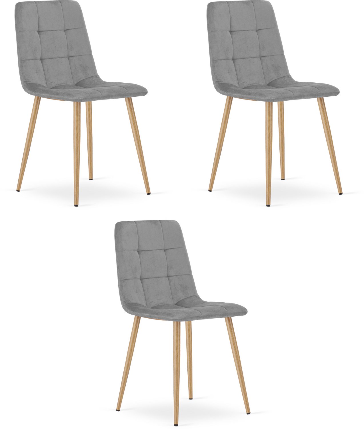 LEOBERT KARA Eetkamerstoelen – Set van 3 – Grijs Velvet – Metalen Poten – Comfortabele Ergonomische Zitting – Modern Design – Velvet Stoel voor Woonkamer, Keuken en Eetkamer – Max. 110 kg per Stoel