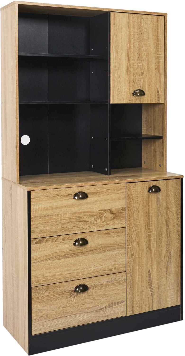 MISOU Buffetkast - Keukenkast - Magnetronkast - Vakkenkast Met Lades en Deurtjes - Hout - Bruin - FORGE