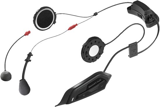 SMART HJC communicatieset met zwarte luidsprekers, microfoon, bedieningsunit en bedrading.