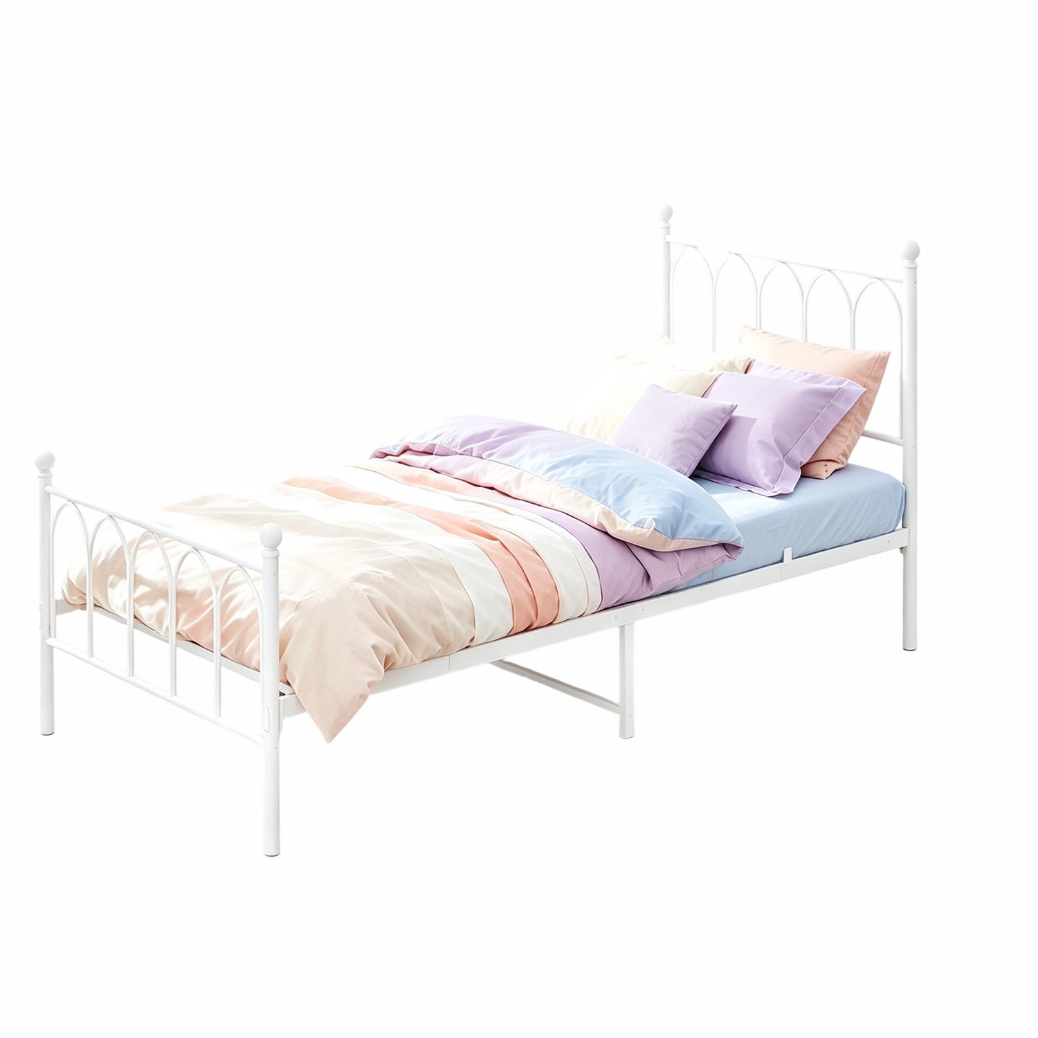 Maisentiel Metalen eenpersoonsbed 90 x 200 cm met lattenbodem en opbergruimte - Wit