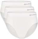 Drie witte naadloze slips van Bamboo Basics met elastische tailleband.