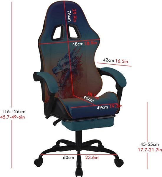Ergonomische gamingstoel - Draaistoel met voetsteun - Bureaustoel voor computergebruik — afbeelding 2