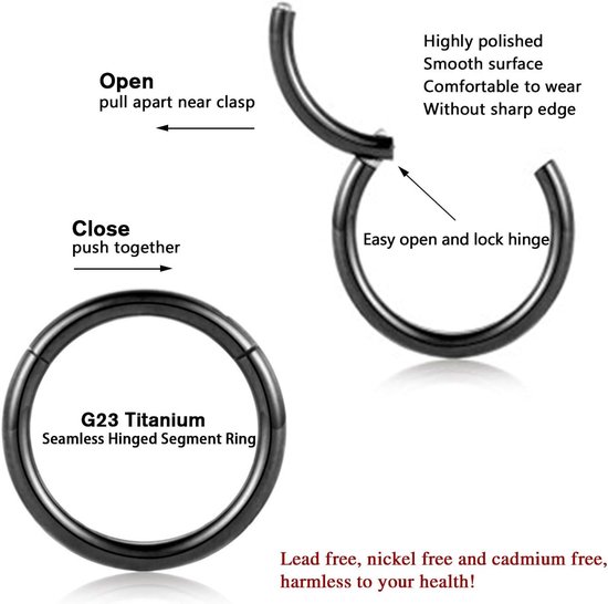 Neusring 20G 18G 16G 14G 12G 10G - G23 titanium - naadloos ontwerp - ideaal voor piercings - Vemera — afbeelding 3