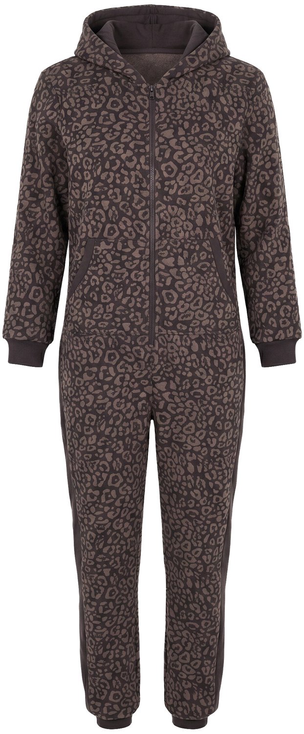 Ulla Popken - Dames - Sweat-onesie voering van imitatiebont capuchon - Mahonie - Maat 46+
