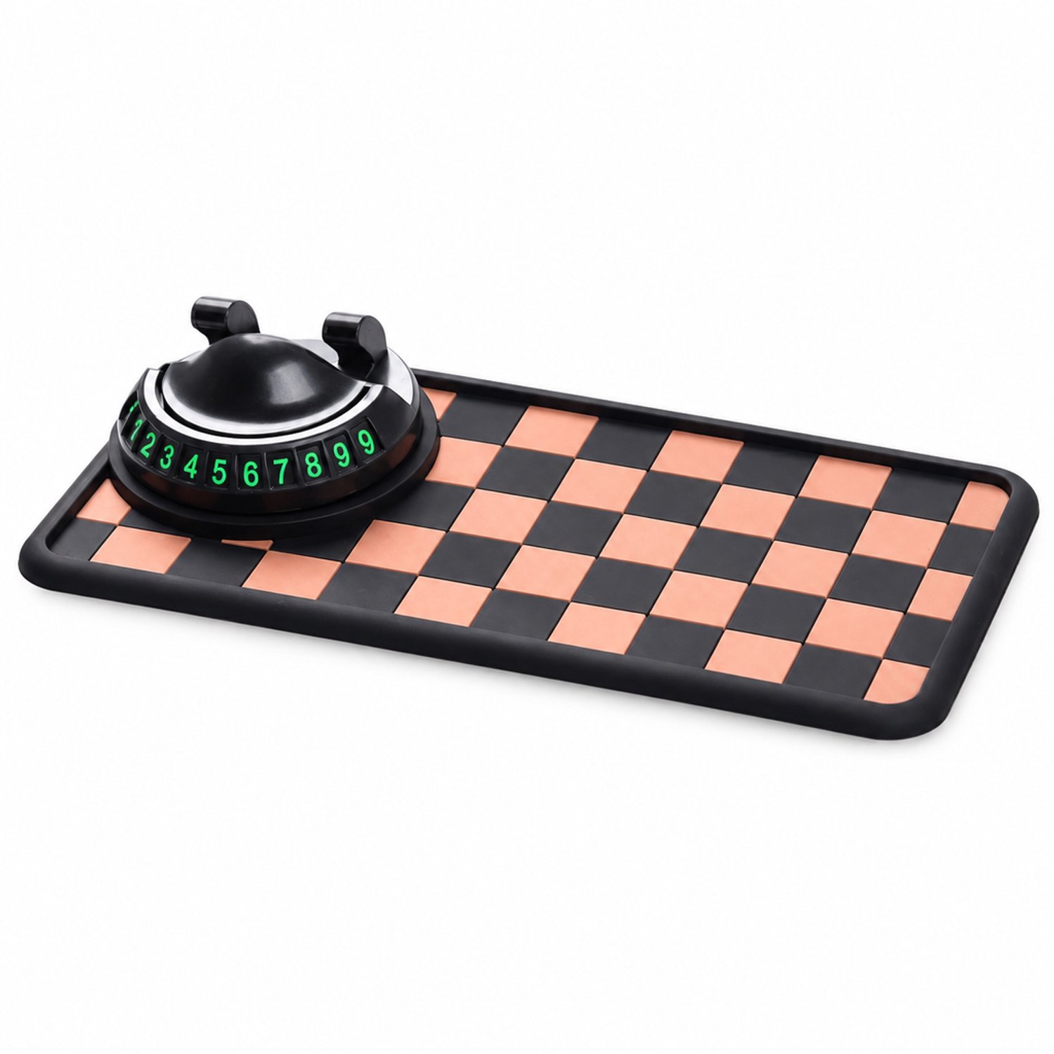 Telefoonhouders auto – multifunctionele siliconen dashboardmat met telefoonhouder en parkeernummerweergave, oranje-zwart ruitpatroon