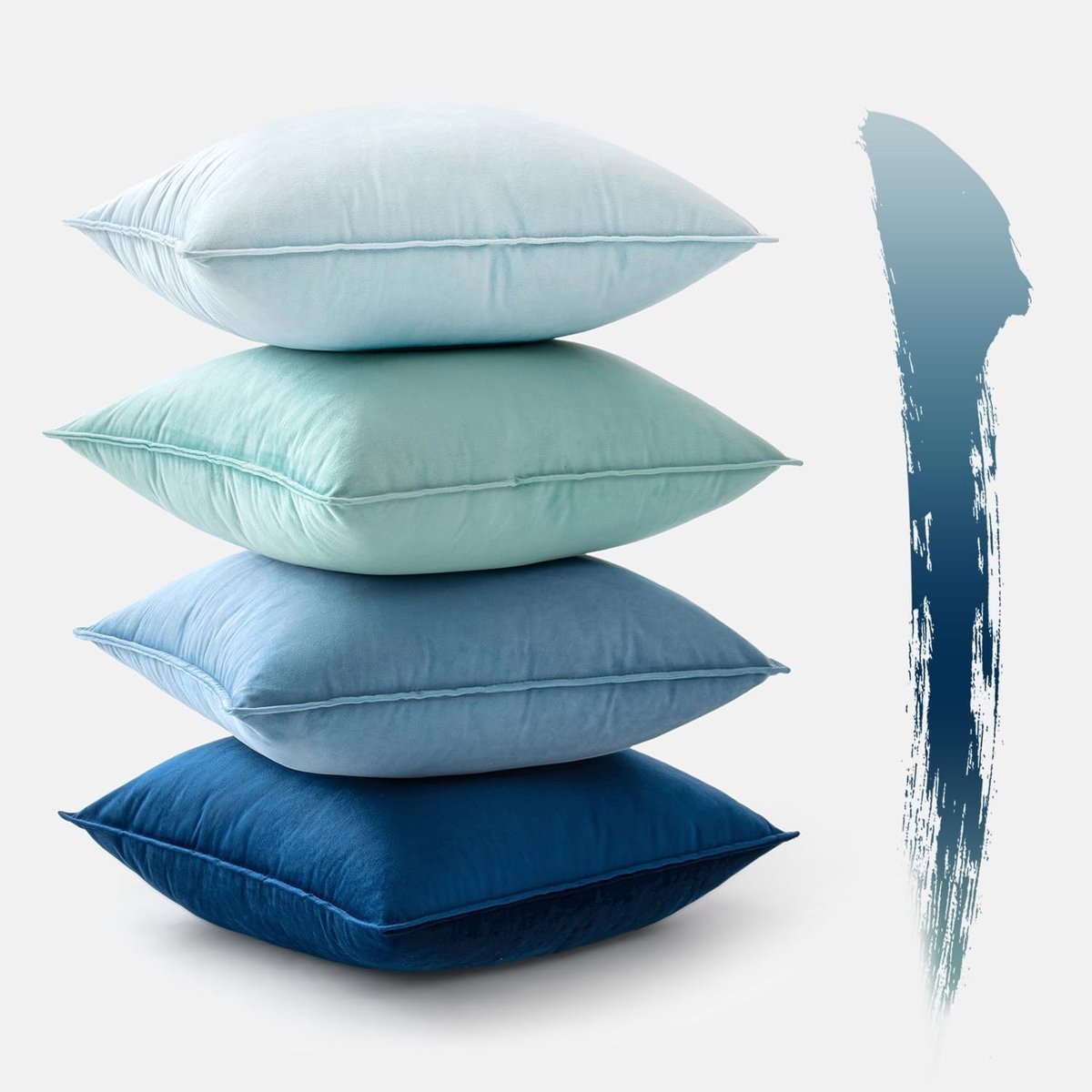 Set van 4 Fluwelen Kussenhoezen 50x50cm Decoratieve Kussenhoezen voor Woonkamer en Slaapkamer met Onzichtbare Rits - Blauw, Luxe en Comfortabel