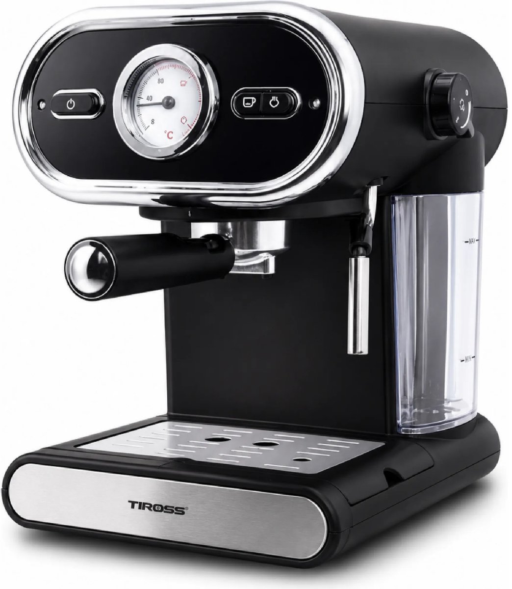 TIROSS Espressomachine 15 bar met 1100 W, melkopschuimer, kopjesverwarmer en 2-kopsfunctie thuis