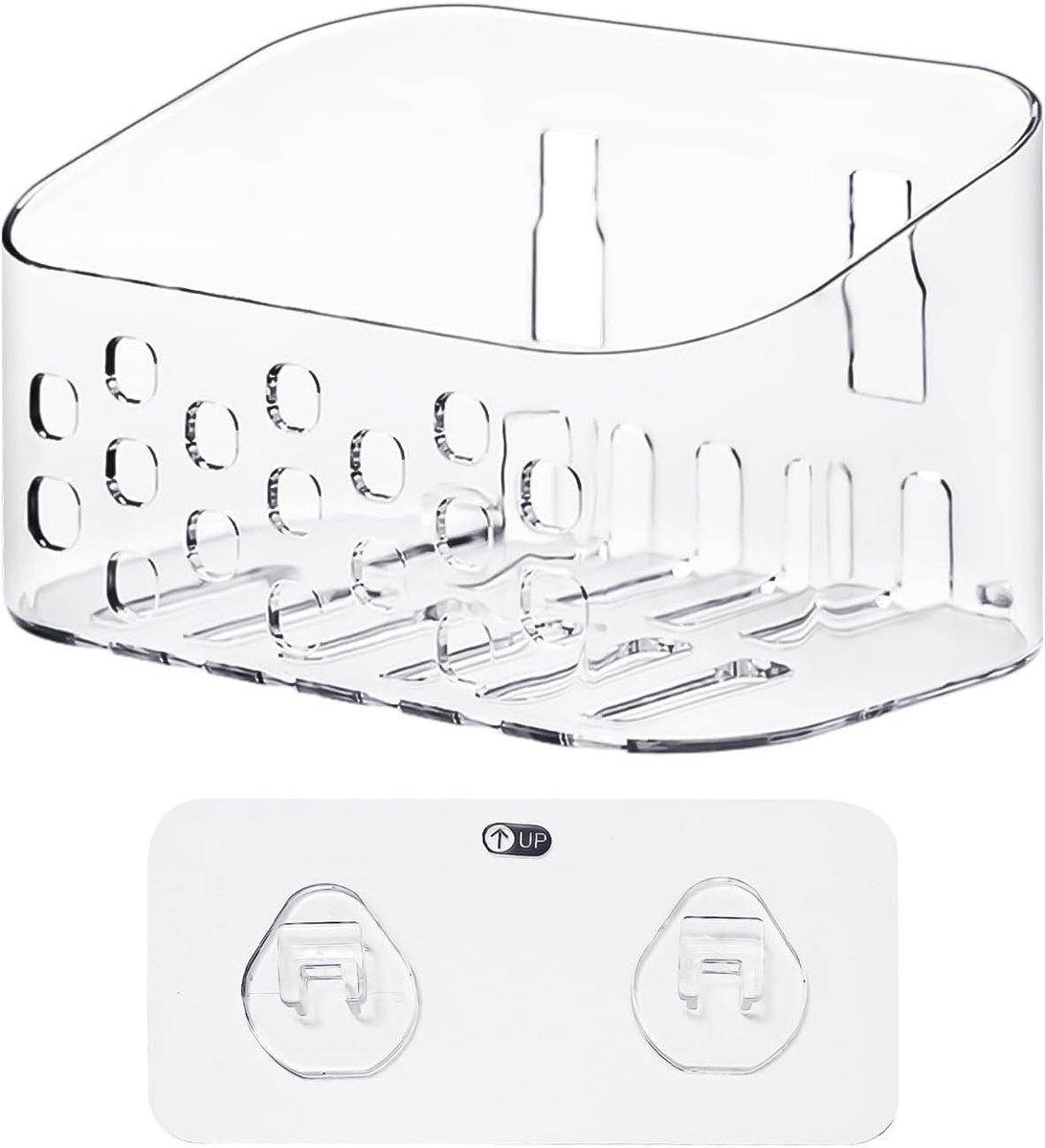 1 stuk transparante wanddoos, badkamer opbergrek, geperforeerde, leegbare opbergdoos, wandopbergmand, doucheaccessoires, grote inhoud douchemand