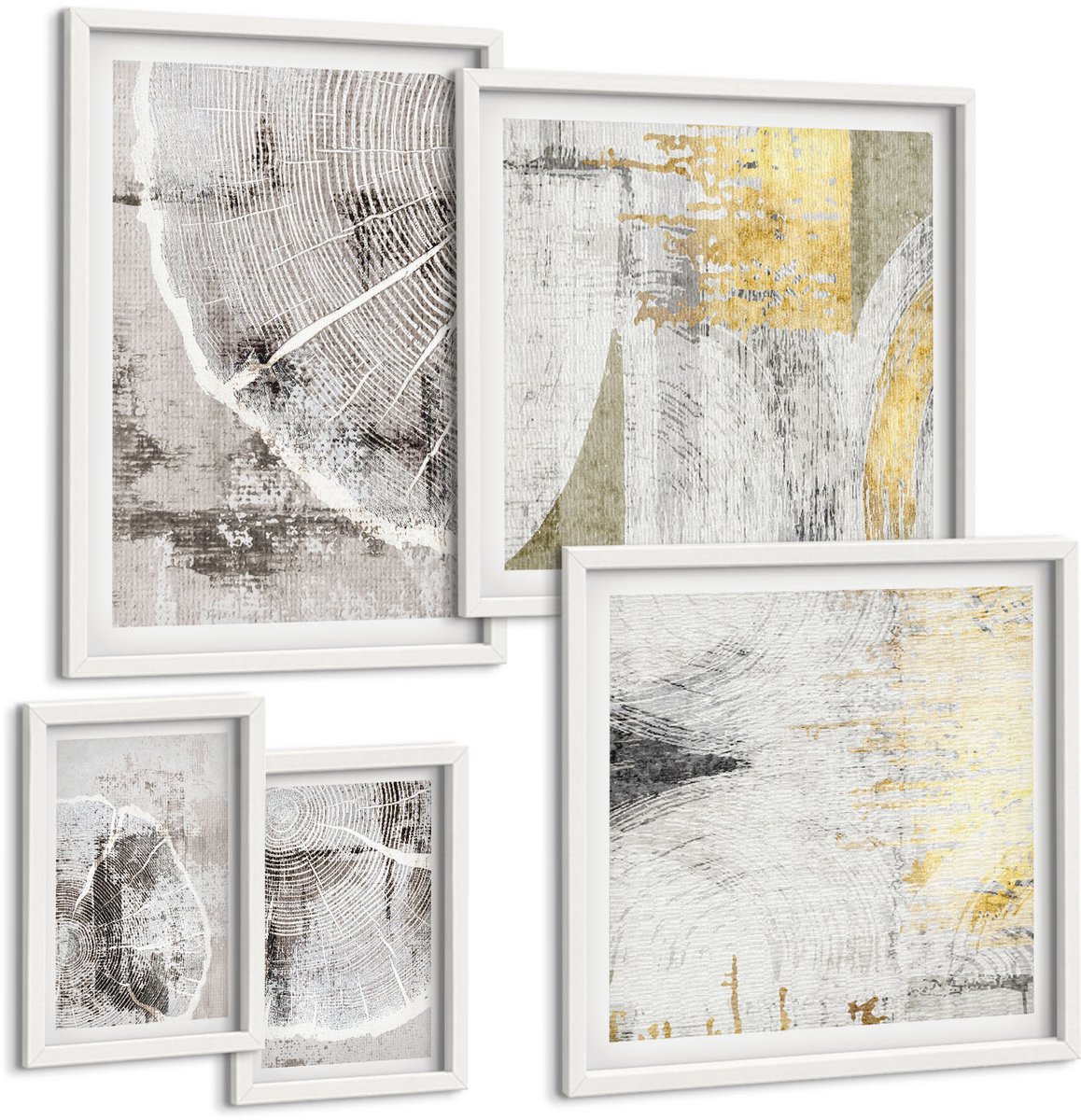 Coloray 5-Delige Schilderij Set - Abstracte Patronen En Texturen In Neutrale Tinten - 50 x 50 cm, 20 x 30 cm En 40 x 60 cm - Moderne Wanddecoratie - Slaapkamer - Interieur Decoratie