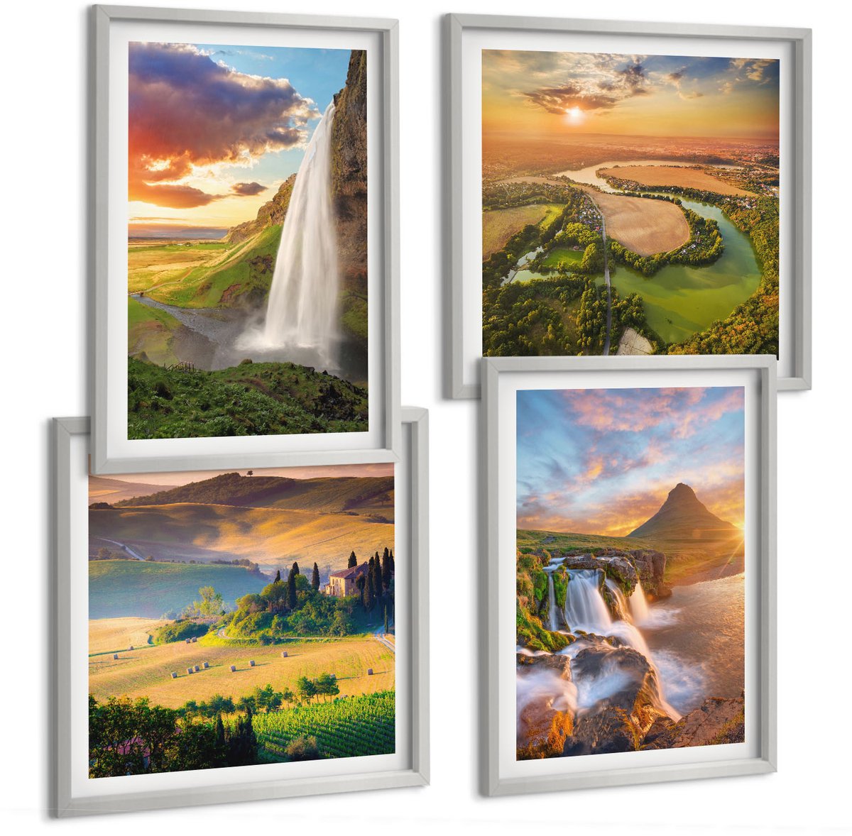 Coloray 4-Delige Schilderij Set - Prachtige Italiaanse Natuurgezichten Bij Zonsondergang - 40 x 40 cm En 40 x 60 cm - Decoratieve Schilderijen - Woonkamer - Interieur - Interieur Decoratie