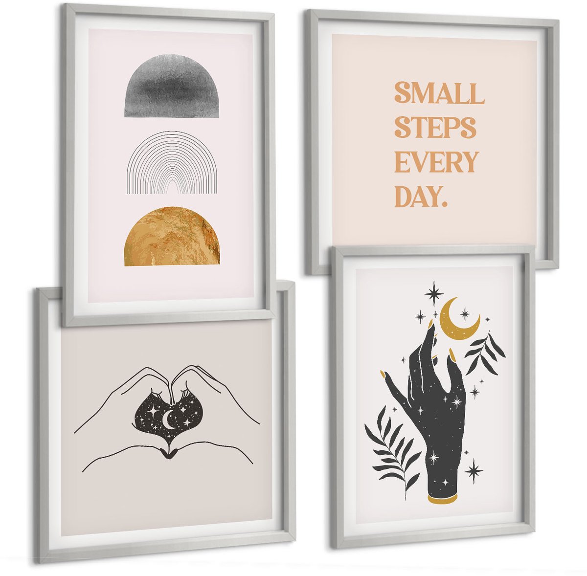 Coloray 4-Delige Schilderij Set - Minimalistische Esthetiek, Boho-Illustraties - 40 x 40 cm En 40 x 60 cm - Decoratieve Schilderijen - Wanddecoratie - Hal - Stijlvolle Muurdecoratie