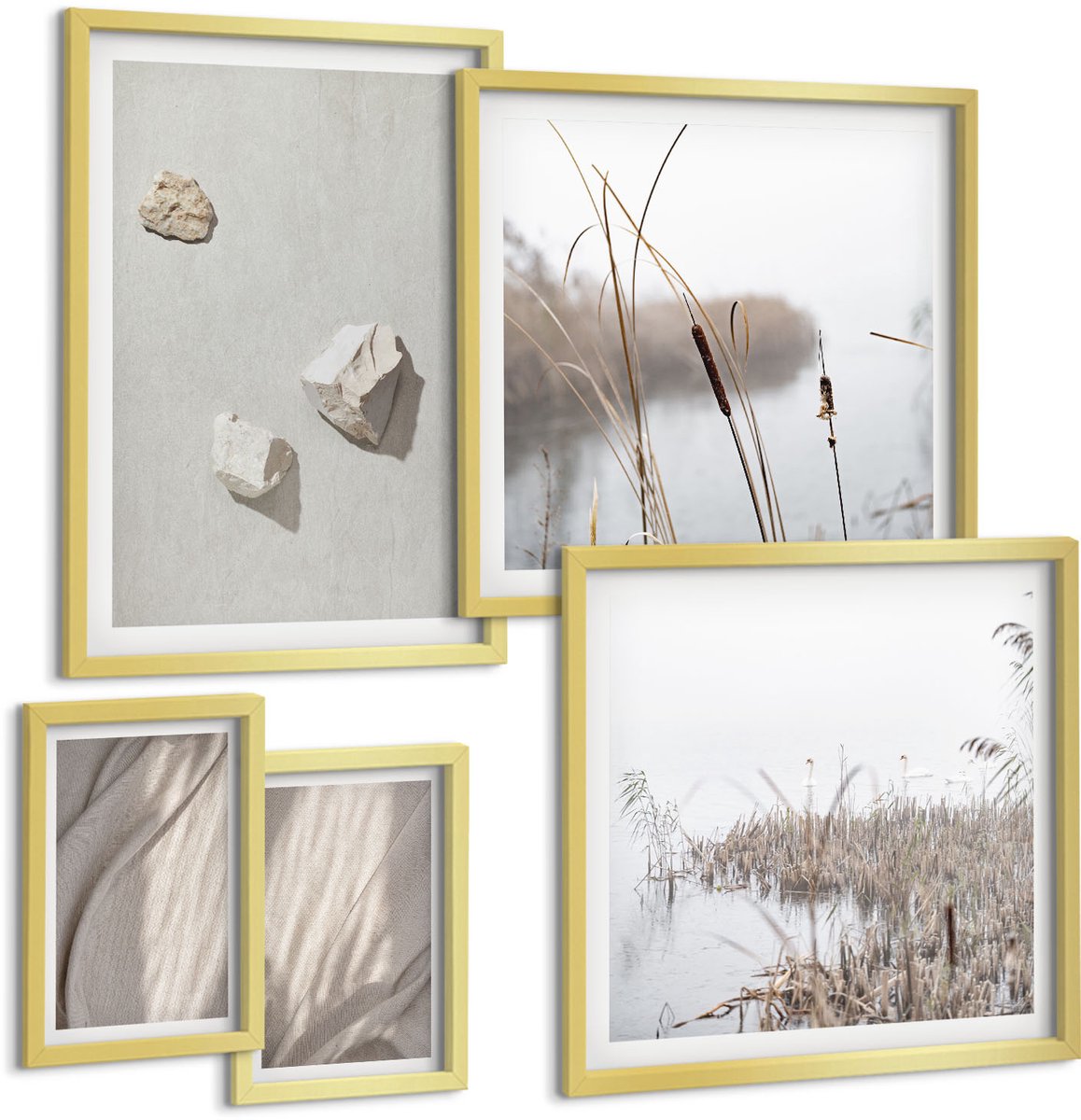 Coloray 5-Delige Schilderij Set - Close-Ups Van Moderne Boho-Stijl Structuren - 50 x 50 cm, 20 x 30 cm En 40 x 60 cm - Muurdecoratie - Decoratieve Schilderijen - Wohnzimmer - Interieur Decoratie