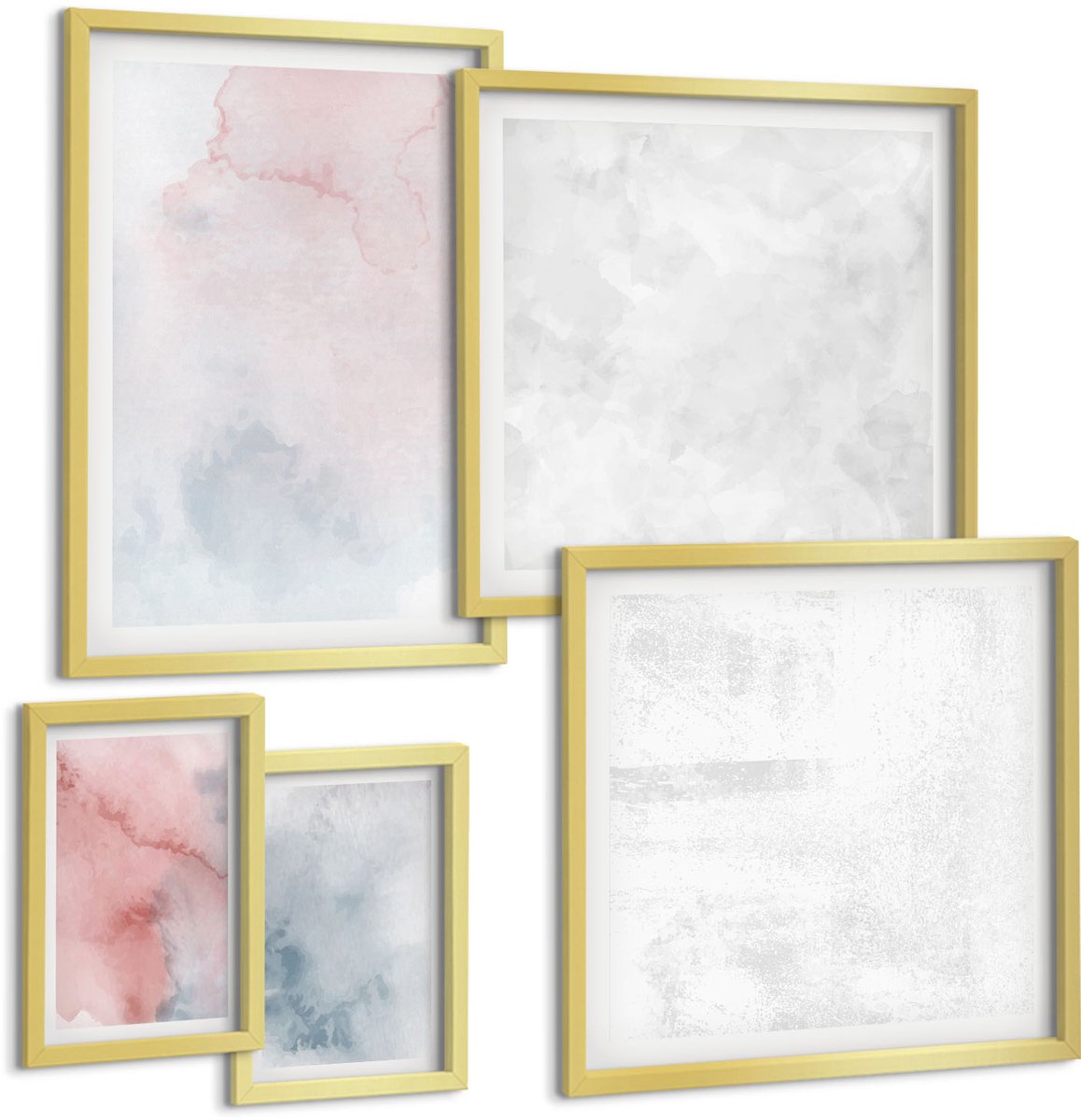 Coloray 5-Delige Schilderij Set - Pastelkleurige Aquarelverf Op Canvas Met Kleurrijke Texturen - 50 x 50 cm, 20 x 30 cm En 40 x 60 cm - Muurdecoratie - Wanddecoratie - Hal - Woonkamer Decoratie