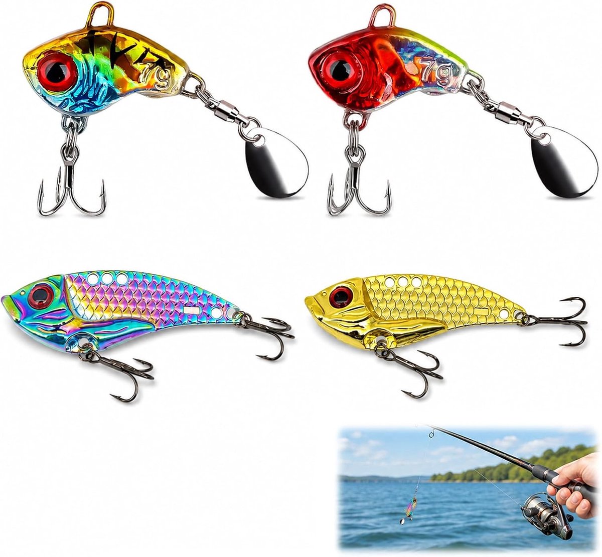 Kunstkunstaas Set - Multi-kleur - 4 Stuks - Realistisch Spinnerbait en Jig - Voor Roofvissen