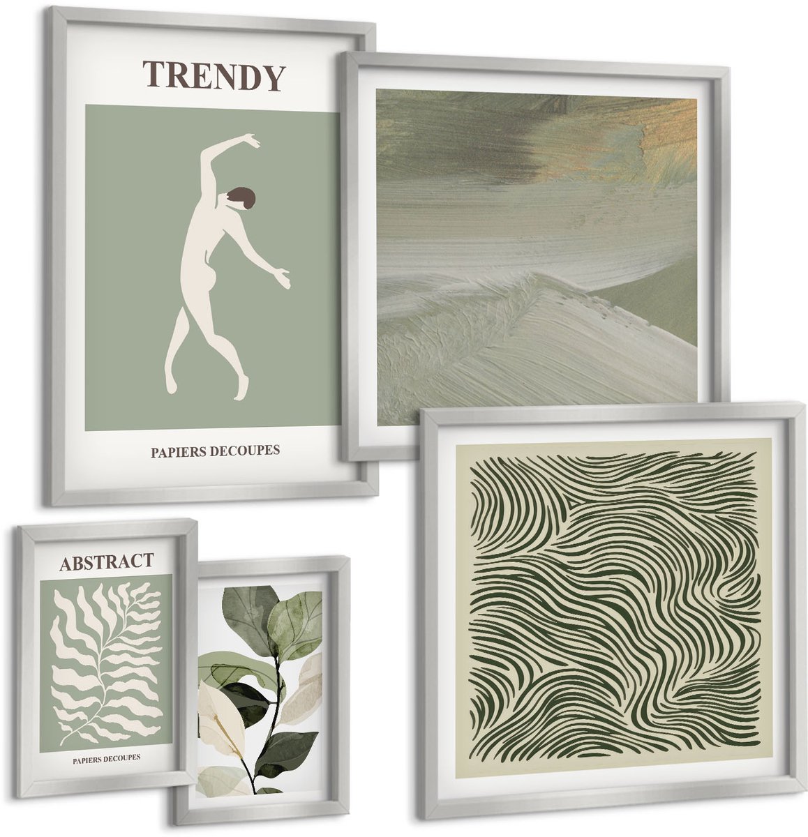 Coloray 5-Delige Schilderij Set - Abstracte Plantpatronen In Beige En Bruine Tinten. - 20 x 30 cm - Wanddecoratie - Muurdecoratie - Moderne Interieurdecoratie - Moderne Wanddecoratie