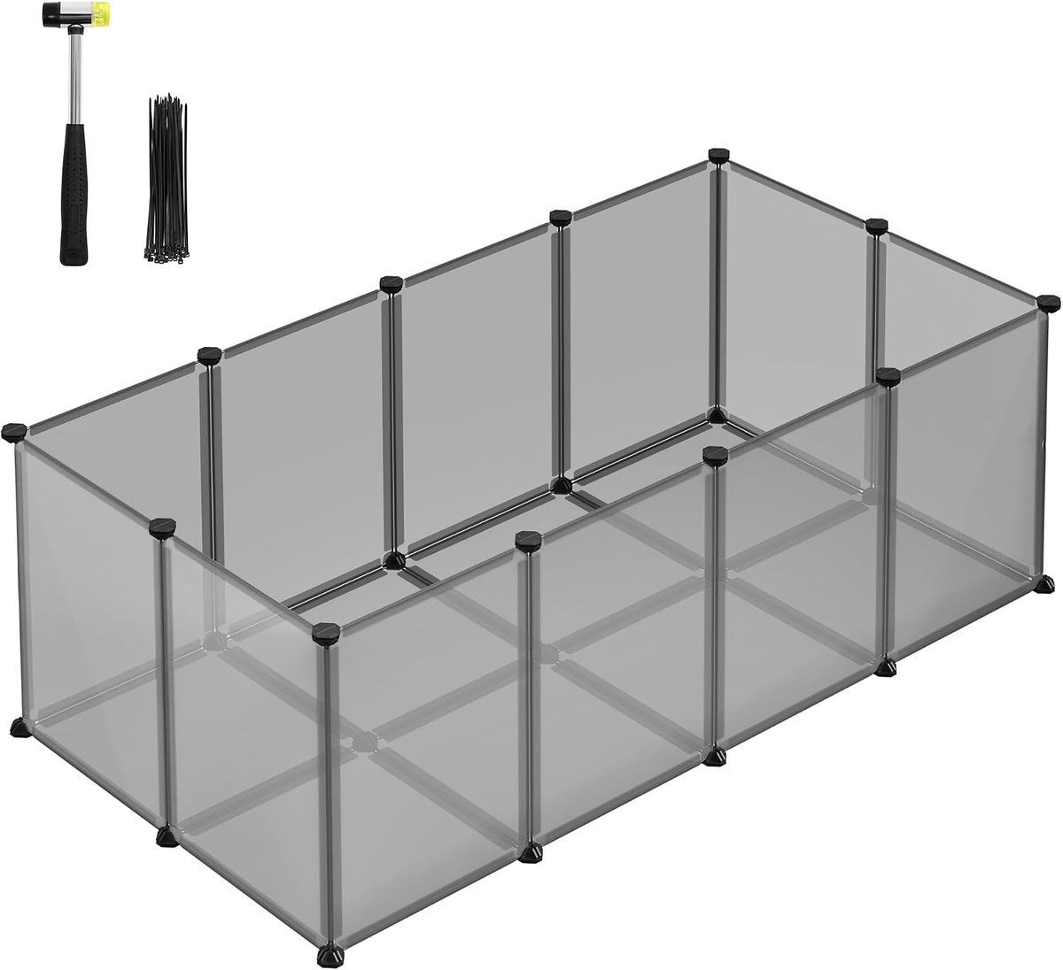 Buitenverblijf met bodempanelen, caviaverblijf, 125 x 63 x 42 cm | Box, verblijf voor hamsters, konijnen, egels, gemaakt van staal, PP-kunststof, leigrijs, DAMION Collectie LPC001G01