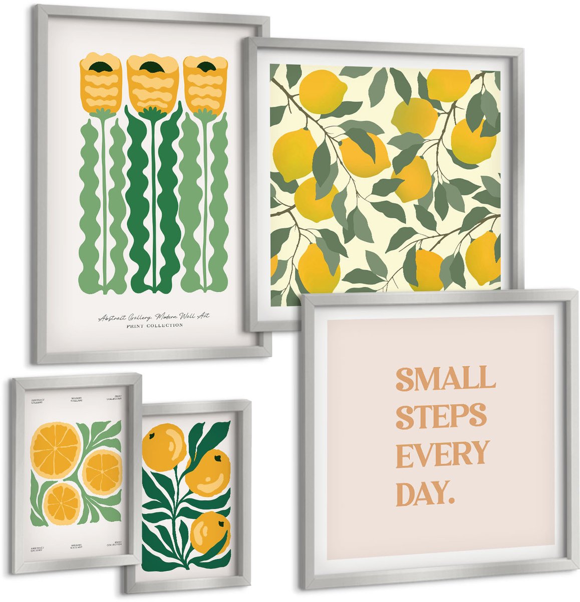 Coloray 5-Delige Schilderij Set - Plantenpatronen Met Bloemen En Bladeren (Posters) - 20 x 30 cm - Wanddecoratie - Schilderijen Set - Interieur - Stijlvolle Muurdecoratie