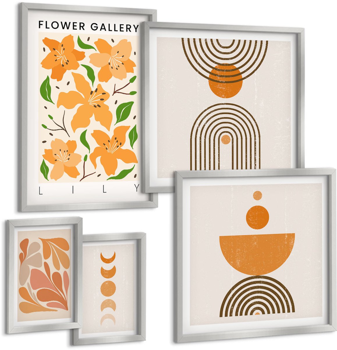 Coloray 5-Delige Schilderij Set - Abstracte Decoratieve Lijnen En Golfvormen - 20 x 30 cm - Wanddecoratie - Woonkamer Decoratie - Moderne Wanddecoratie