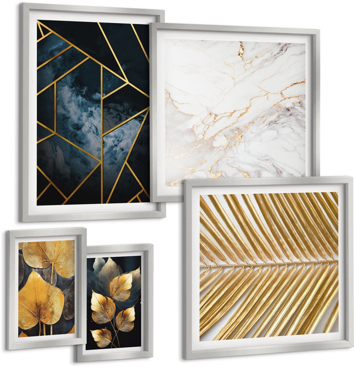 Coloray 5-Delige Schilderij Set - Moderne Geometrische Patronen En Natuurlijke Plantmotieven - 20 x 30 cm - Wanddecoratie - Woonkamer Decoratie