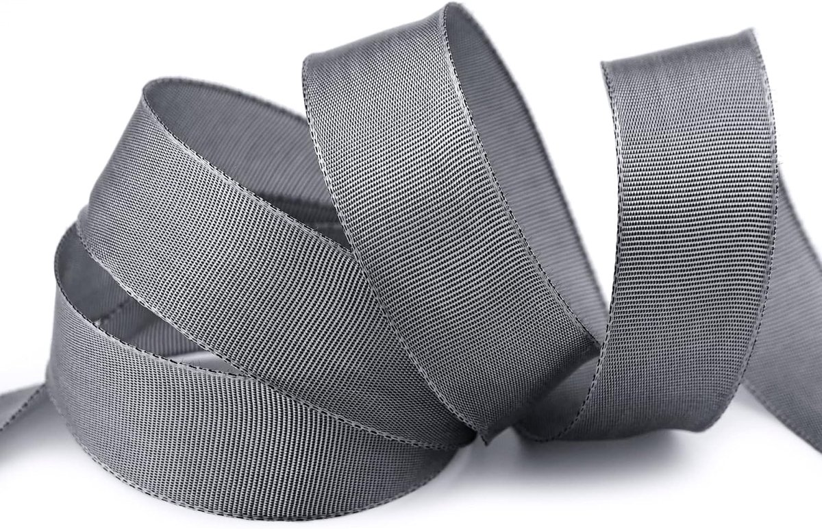 25 m x 25 mm draadrandband grijs donkergrijs (324) Dekoband met draadranden eenkleurig cadeaulint stoflint lint lint Visco draad van hernieuwbare grondstoffen biologisch afbreekbaar