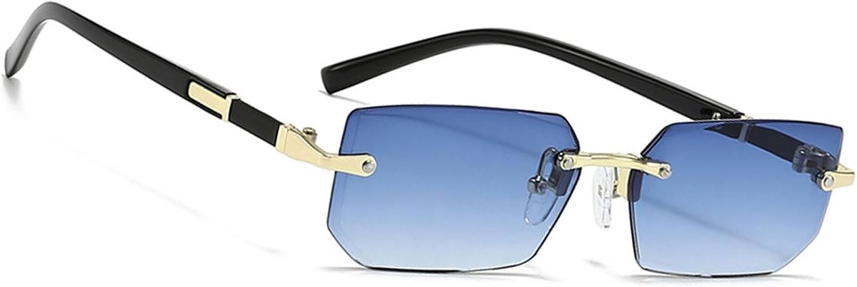 Zonnebril Rechthoekig Frameloze, Modieuze Retro Randloos Zonnebrils, Brilbanden, Ultra-Kleine Frame Bril voor Heren Dames, UV400 Bescherming, Gegraveerde Randen