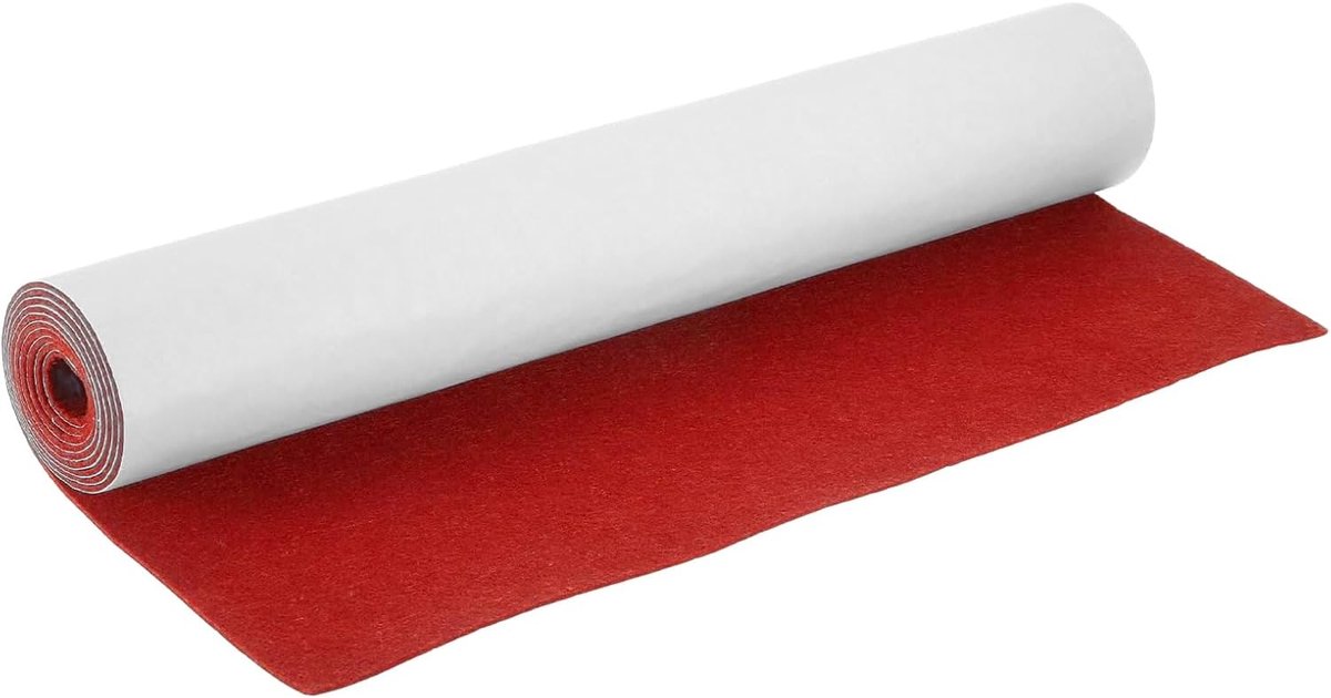 Zelfklevende viltmat, viltstof, rood, 40 x 220 cm, 1 mm dik | Viltrol, doe-het-zelf, voor box-liner, onderzetter, lademat, auto, vilt, fotolijst, stoelpoot, tafelpoten