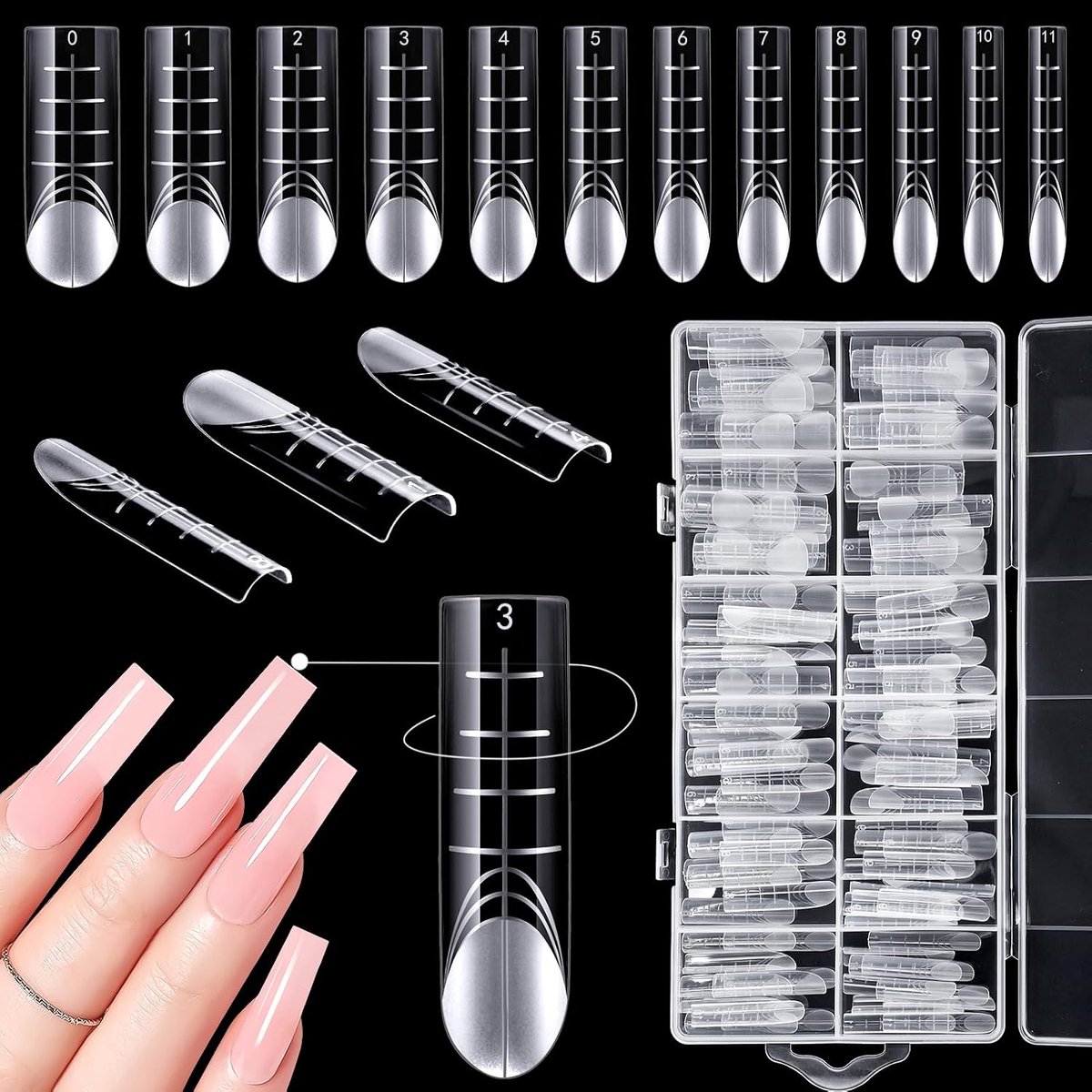 120 stuks dubbele vorm nagels, polygel tips met heldere schaallijnen, herbruikbare tips voor polygelnagels