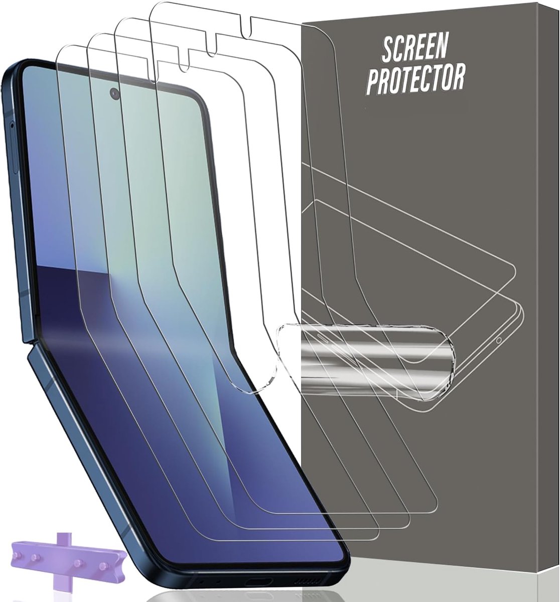 4 stuks, displaybeschermfolie voor Samsung Galaxy Z Flip 7 [geen glas], HD transparante TPU-film, 3D volledige afdekking, eenvoudige installatie