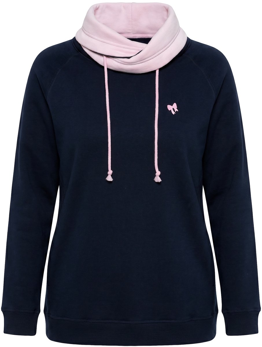 Ulla Popken - Dames - Sweatshirt broche met sierstrik opstaande kraag - Marine - Maat 58+