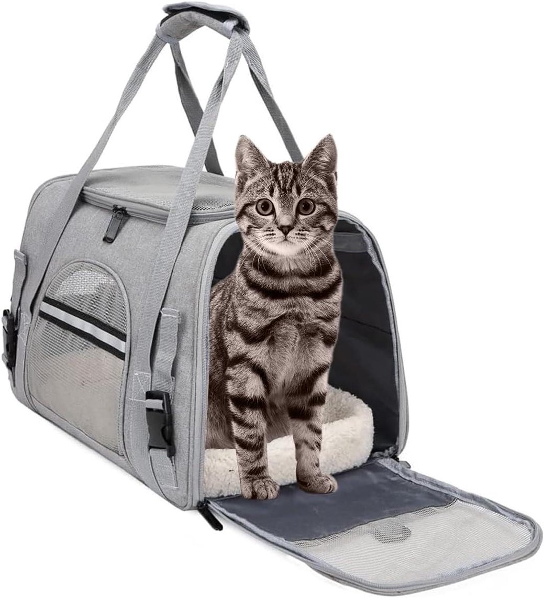 Transporttas Kat - Reismand Huisdier - Veilig Vervoer - Opvouwbaar Lichtgewicht - 43 cm - Grijs