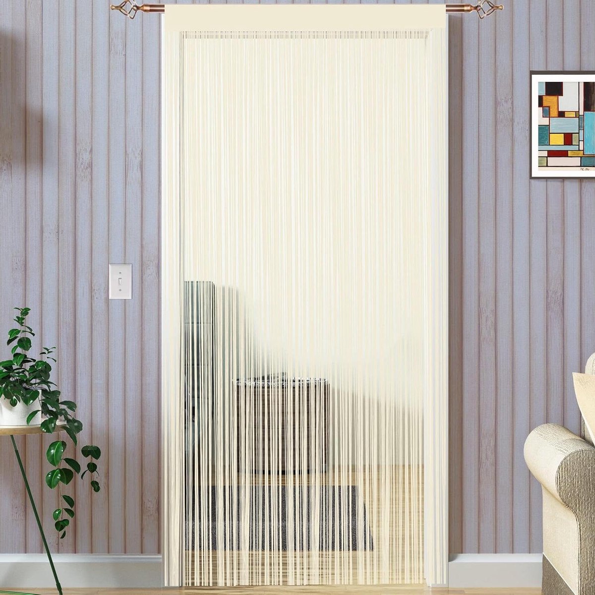 Koorddeurgordijnen - Vliegengordijn slierten - Ruimte verdelen - Milieuvriendelijk polyester - 90 x 200 cm - Champagne