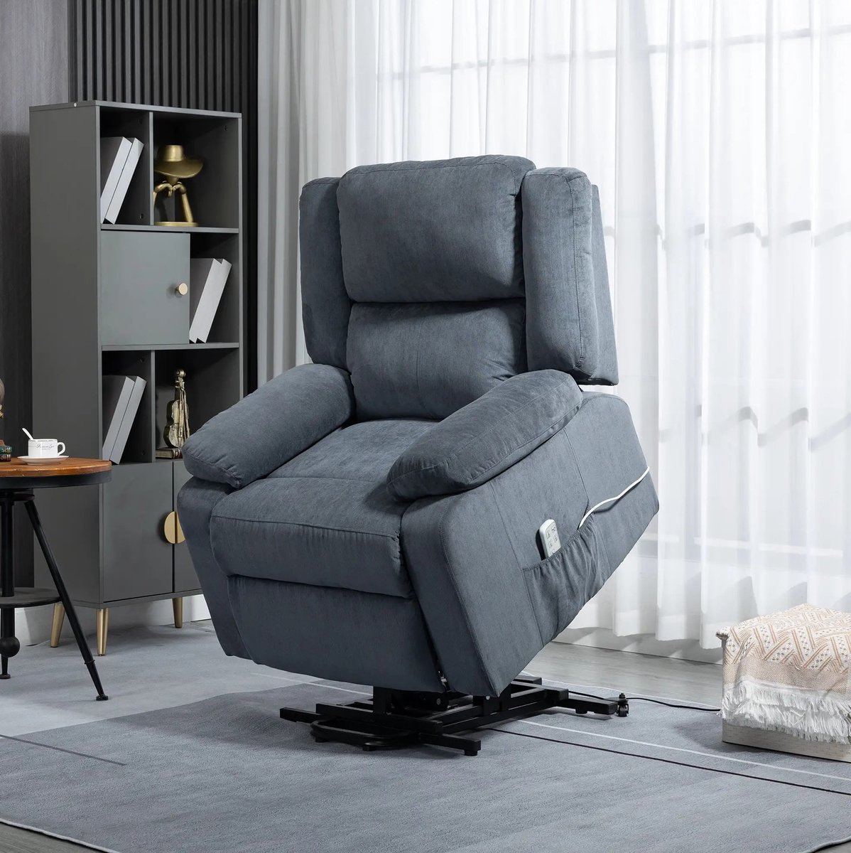 MODFU-Relaxfauteuil-Elektrisch-Afstandsbediening-Samtoptiek-Grijs