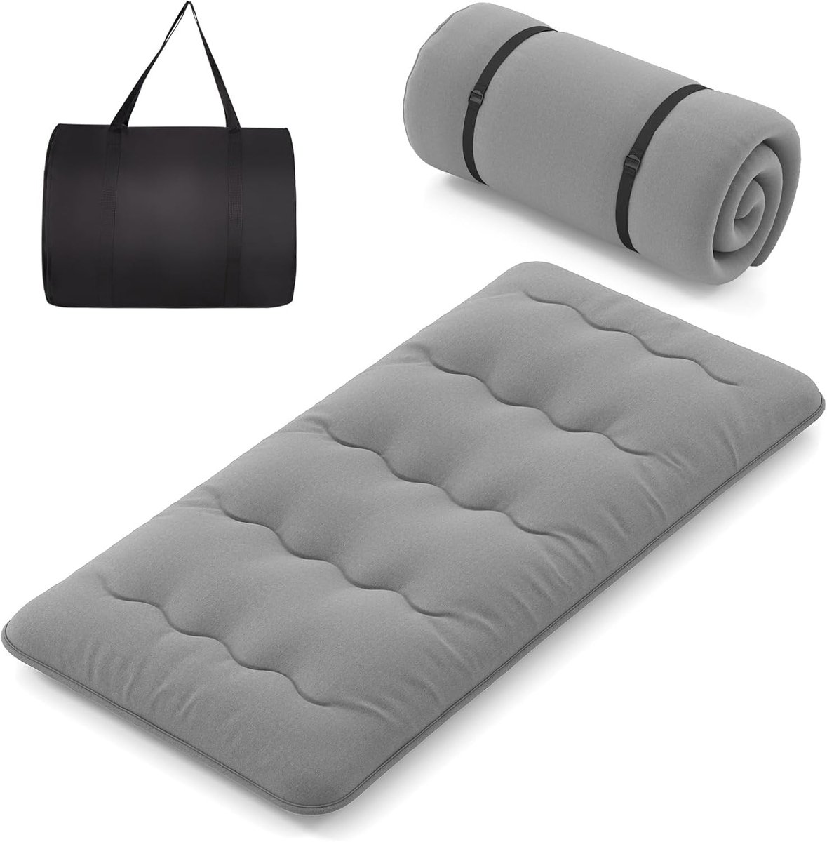 COSTWAY Japanse Futon Matras, Tatami-mat, vloermatras, opklapbare matras met wasbare hoes, opvouwbare slaapmat met draagtas, 90 x 200 cm, Grijs