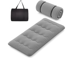 COSTWAY Japanse Futon Matras, Tatami-mat, vloermatras, opklapbare matras met wasbare hoes, opvouwbare slaapmat met draagtas, 90 x 200 cm, Grijs