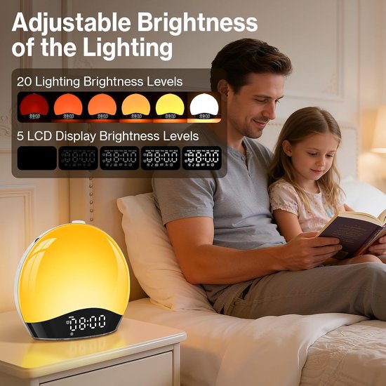 Wekker - Natuurlijke geluiden - Rustig wakker worden - 18 Kleuren licht - 48 Watt-uur - Wit — afbeelding 4