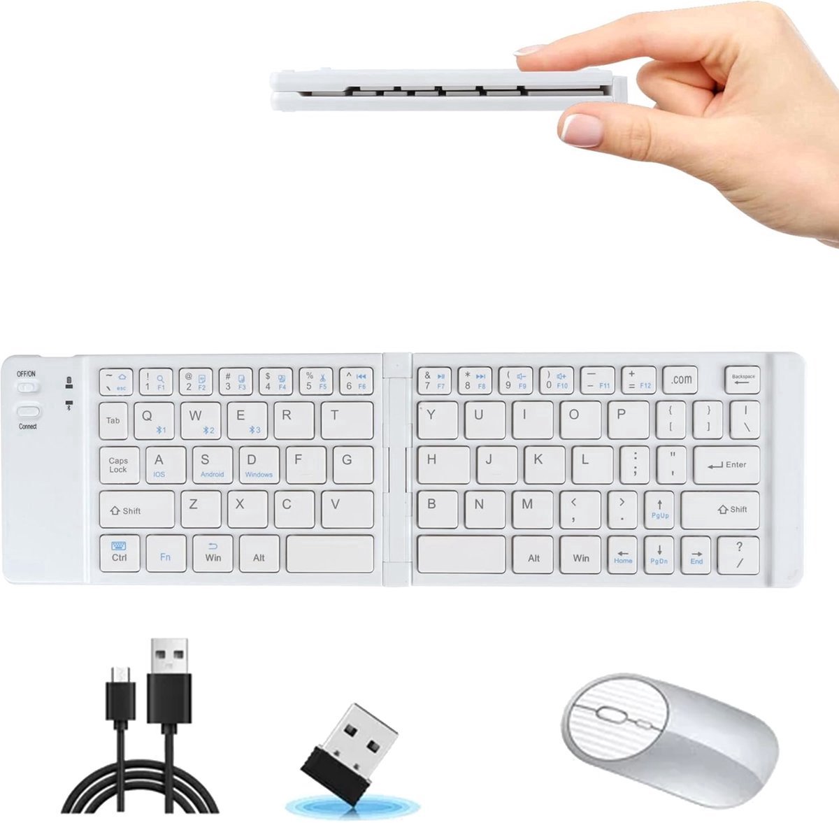 Opvouwbaar Draadloos Toetsenbord met Muis - Magnetische Sluiting - Bluetooth 5.0/3.0 & 2.4G USB - Stille DPI Muis (800/1200/1600) - Dun Ontwerp voor iPad/Android/Windows