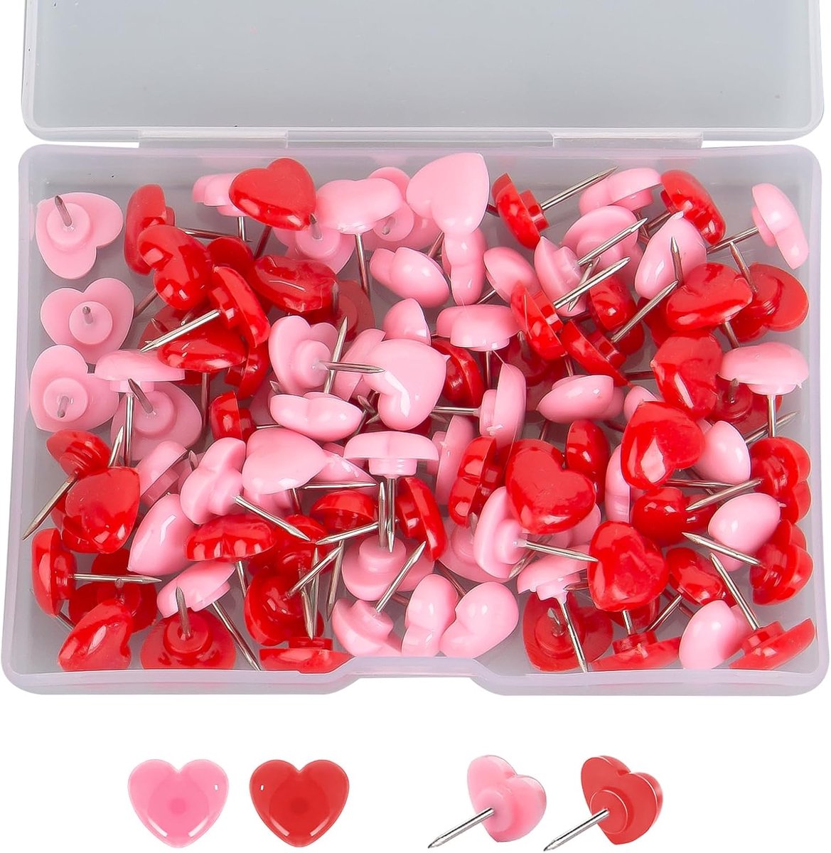 Punaises - push pins - Pushpins - punaises voor prikbord - punaise - 100 stuks - punaises hartjes - punaises Roze + Rood - kantoor artikelen - Decoratieve pushpins - Prikbord Accessoires - Geschikt Voor Prikborden, Huisdecoratie