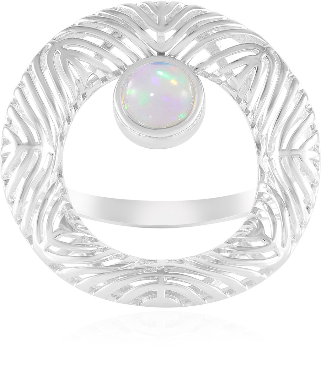 Cavill - Zilveren Ring - 925 Sterling Zilver Gerhodineerd - Ethiopische Welo-opaal Cabochon 0,54 ct - Stijlvolle Opalring Dames - Middelbrede Band