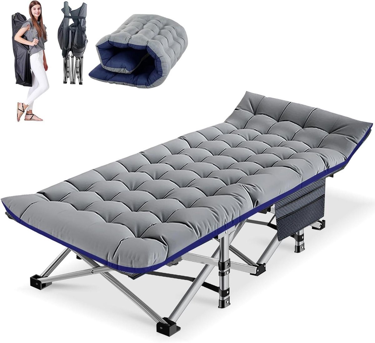 Opklapbaar Bed - Logeerbed Veld - Kamperen Tuin - Met Matras - 190x71cm - Grijs